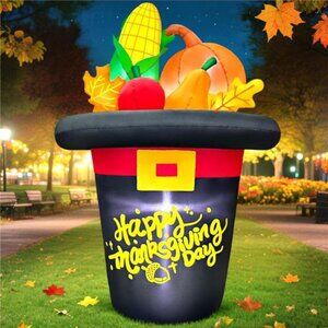 5FT Thanksgiving Inflatables Outdoor Decoration Inflatable Hat with Pumpkin